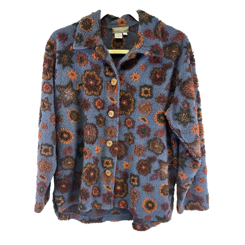 The Territory Ahead Fleece Button Down High Low Collared Floral Medium Petite